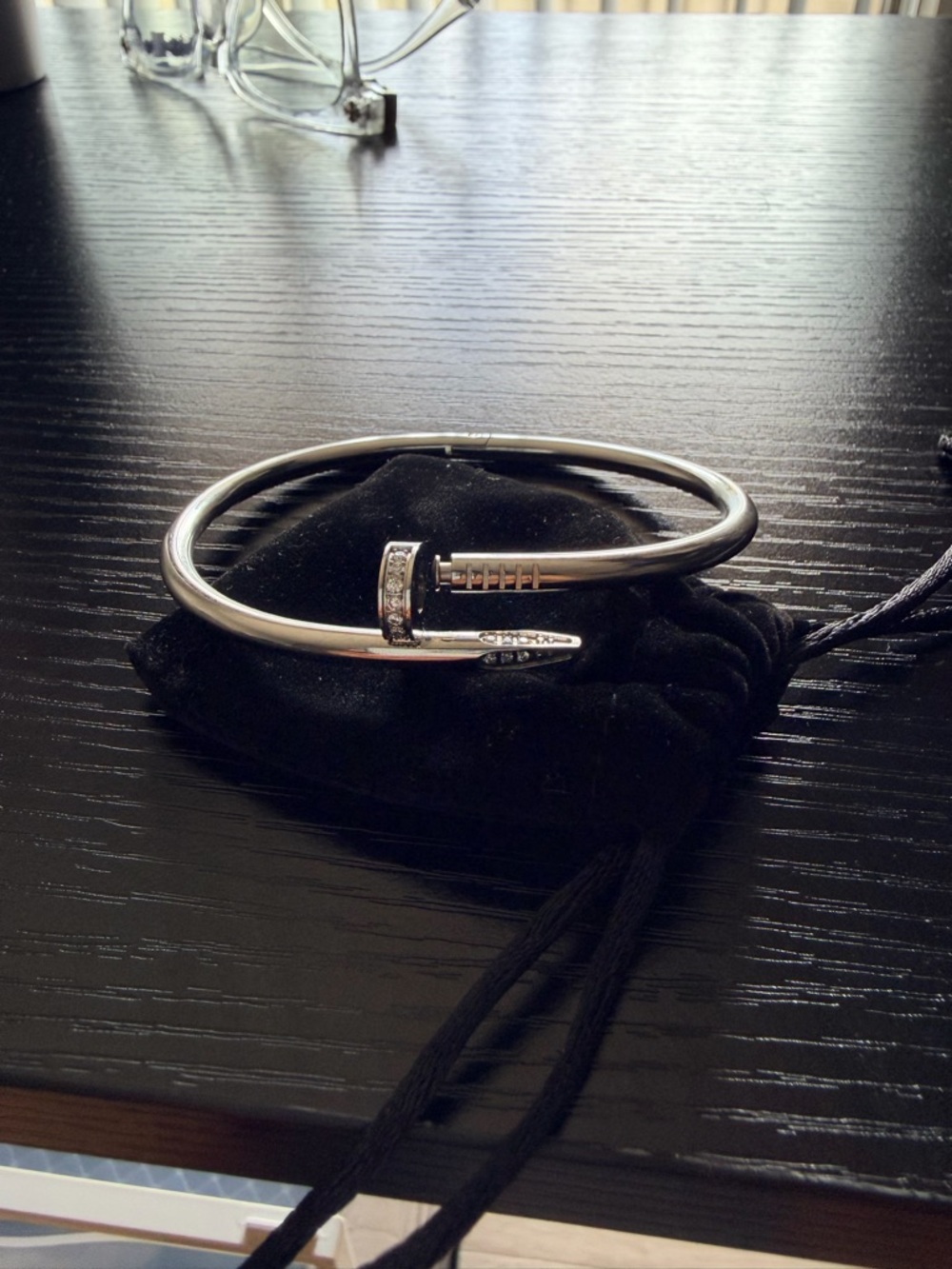 Cartier "C Nail" Silver-Tone Nail Bangle / Bracelet with Diamonds